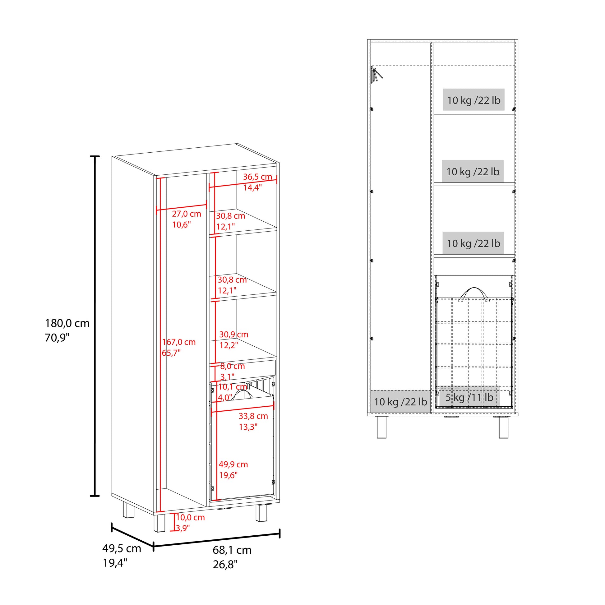 White Bathroom Storage Cabinet with 2 Doors & Drawer