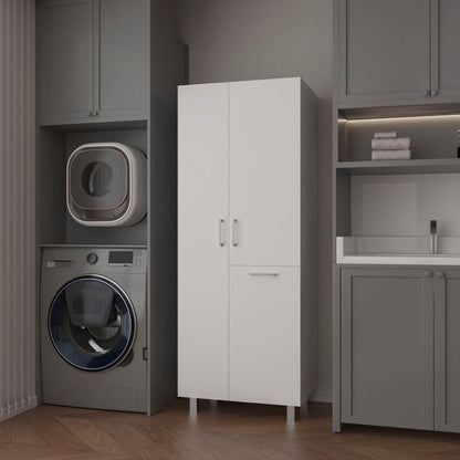 FM FURNITURE The Mirage Modern Storage Cabinet with 2 Doors, 1 Drawer, and Metal Legs, Perfect for Organizing Bathrooms, Laundry Rooms, and Common Areas, White