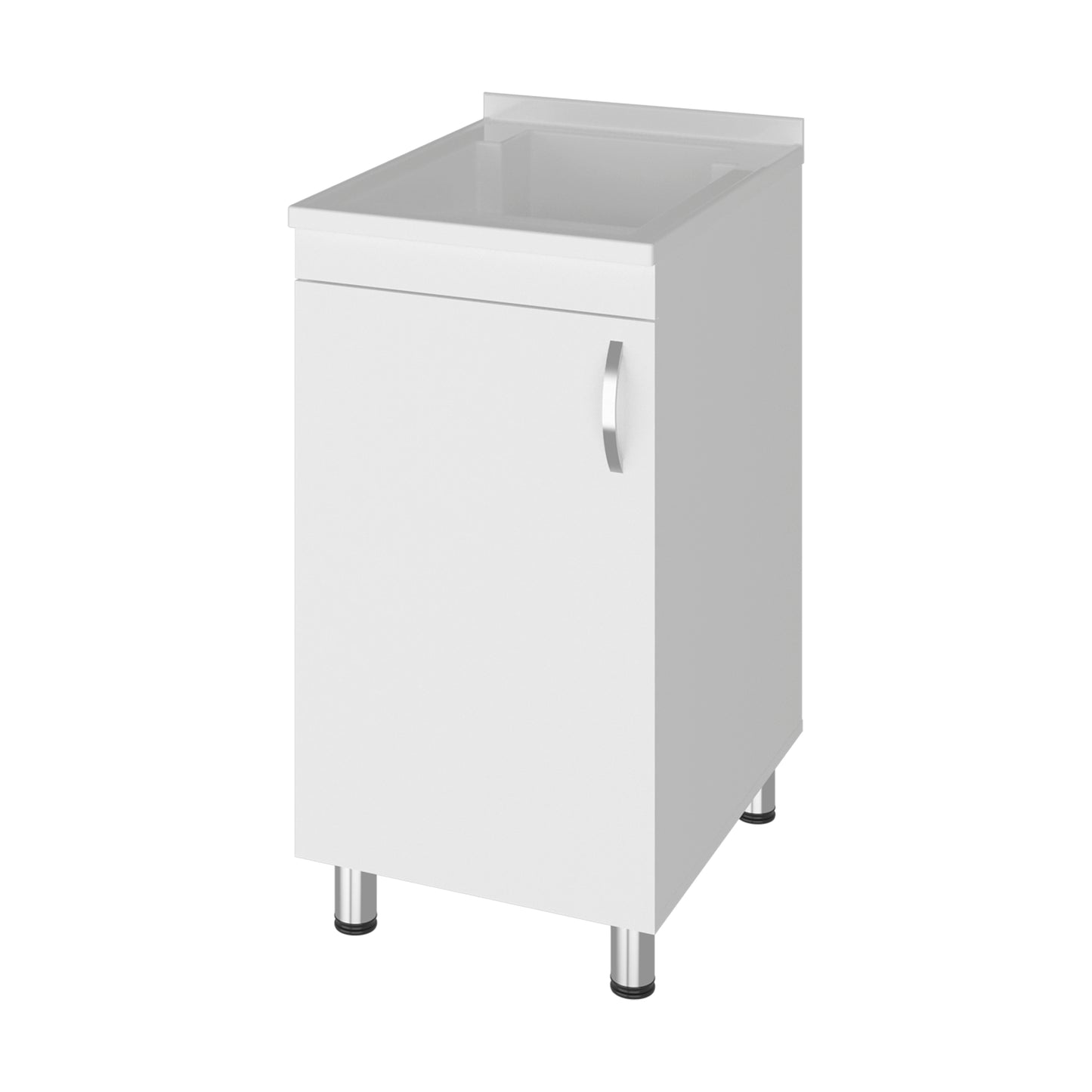 White Compact Utility Sink Cabinet - Laundry Room Storage for Dining Room