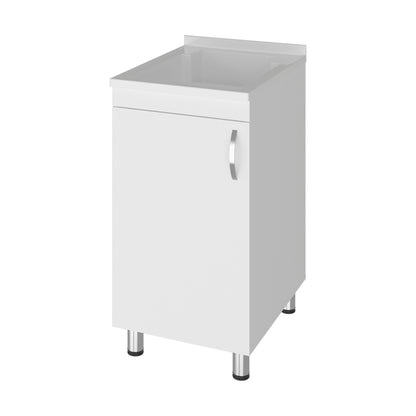 White Compact Utility Sink Cabinet - Laundry Room Storage for Dining Room