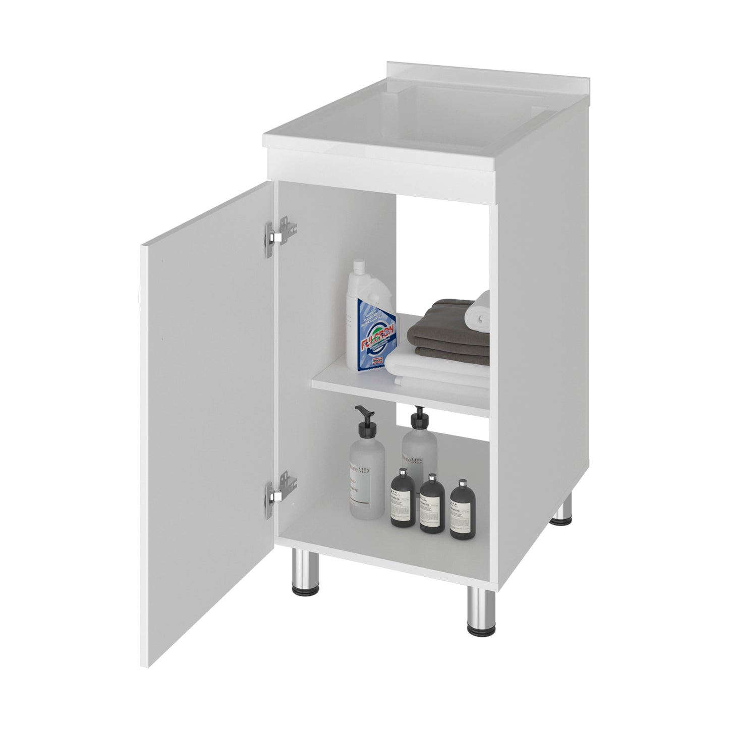 White Compact Utility Sink Cabinet - Laundry Room Storage for Dining Room
