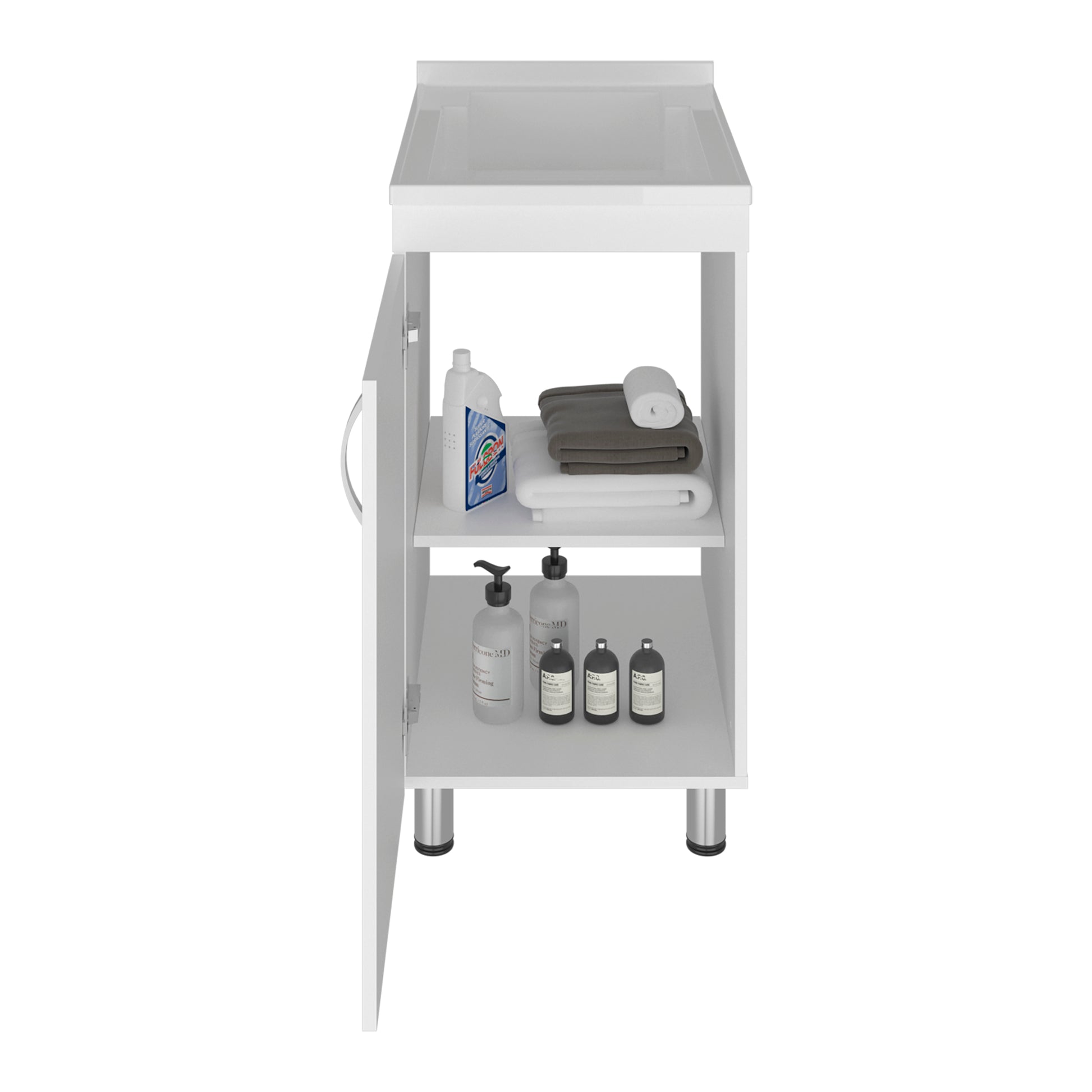 White Compact Utility Sink Cabinet - Laundry Room Storage for Dining Room