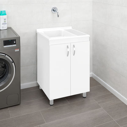 Demolotion Utility Sink Cabinet with Dual Compartments and Storage, Modern Design, White