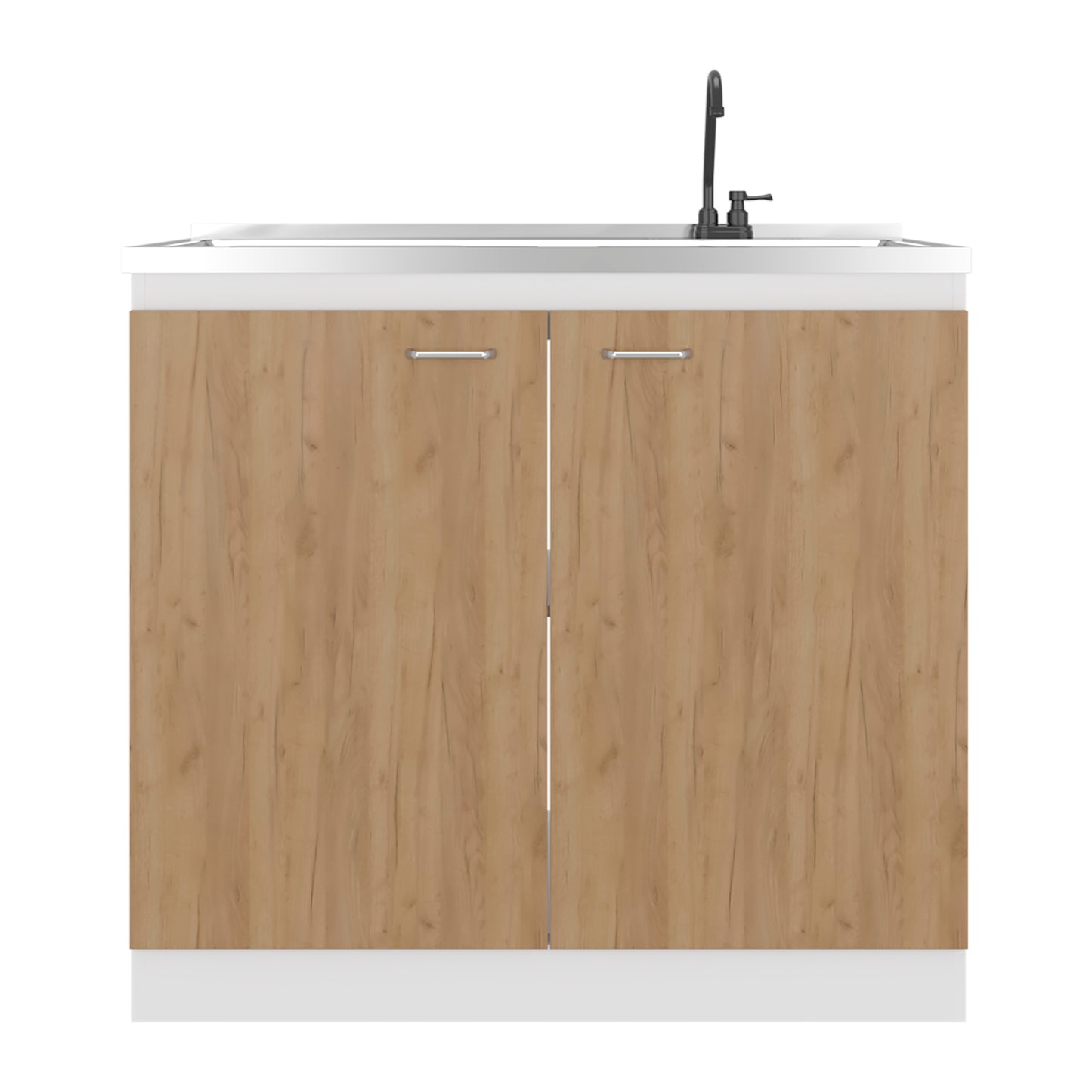 Extremo Kitchen Storage Cabinet with 2 Doors and 3 Shelves, WHITE AND NATURAL OAK