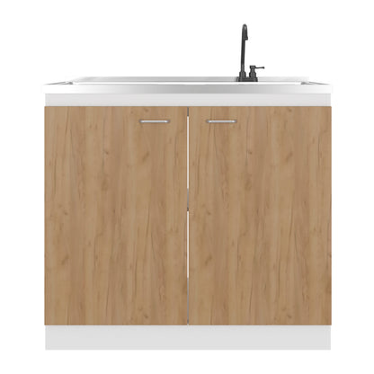 Extremo Kitchen Storage Cabinet with 2 Doors and 3 Shelves, WHITE AND NATURAL OAK