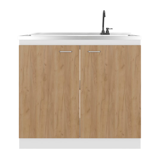 Extremo Kitchen Storage Cabinet with 2 Doors and 3 Shelves, WHITE AND NATURAL OAK