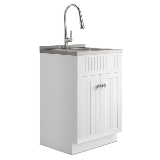 Beckham - 24" Laundry Cabinet with Faucet and Stainless Steel Sink - White