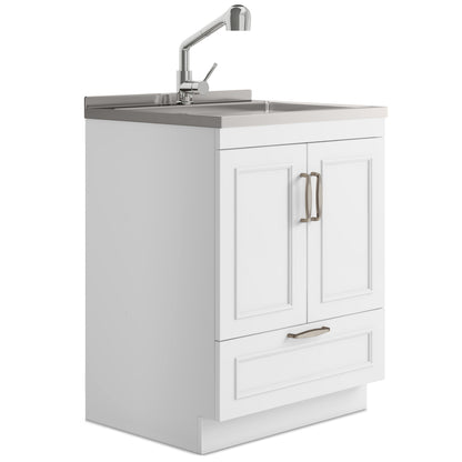 Cardinal - 28" Laundry Cabinet with Faucet and Stainless Steel Sink - White