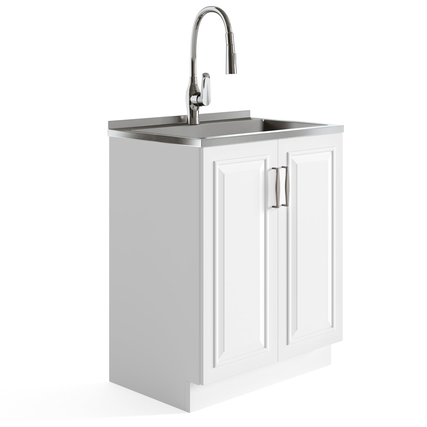 Darwin - Deluxe 28" Laundry Cabinet with Pull-out Faucet and Stainless Steel Sink - Pure White