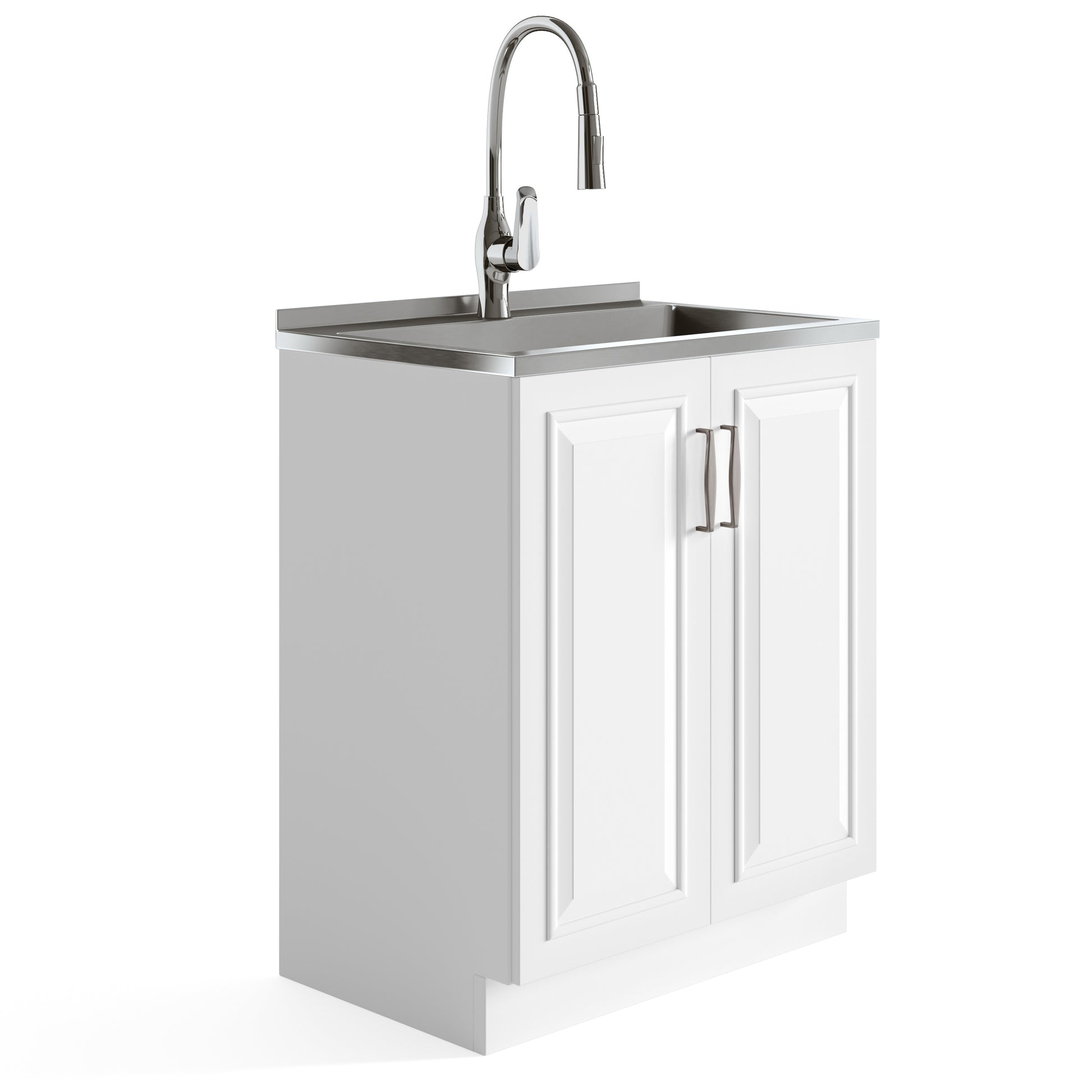 Darwin - Deluxe 28" Laundry Cabinet with Pull-out Faucet and Stainless Steel Sink - Pure White