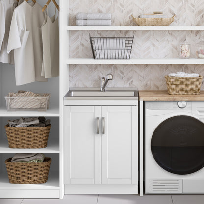 Kyle - 28" Laundry Cabinet with Faucet and Stainless Steel Sink - White