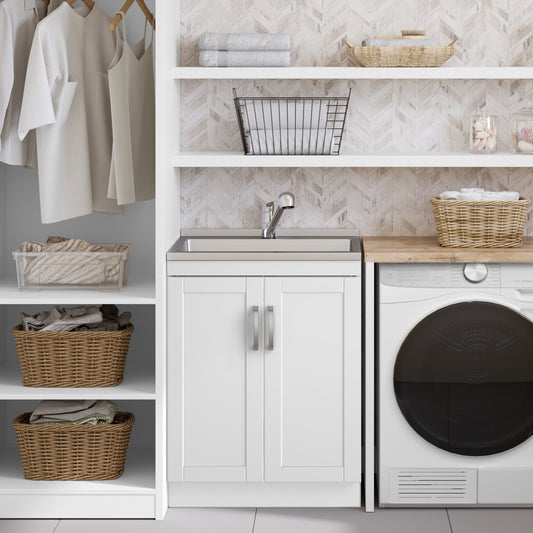 Kyle - 28" Laundry Cabinet with Faucet and Stainless Steel Sink - White