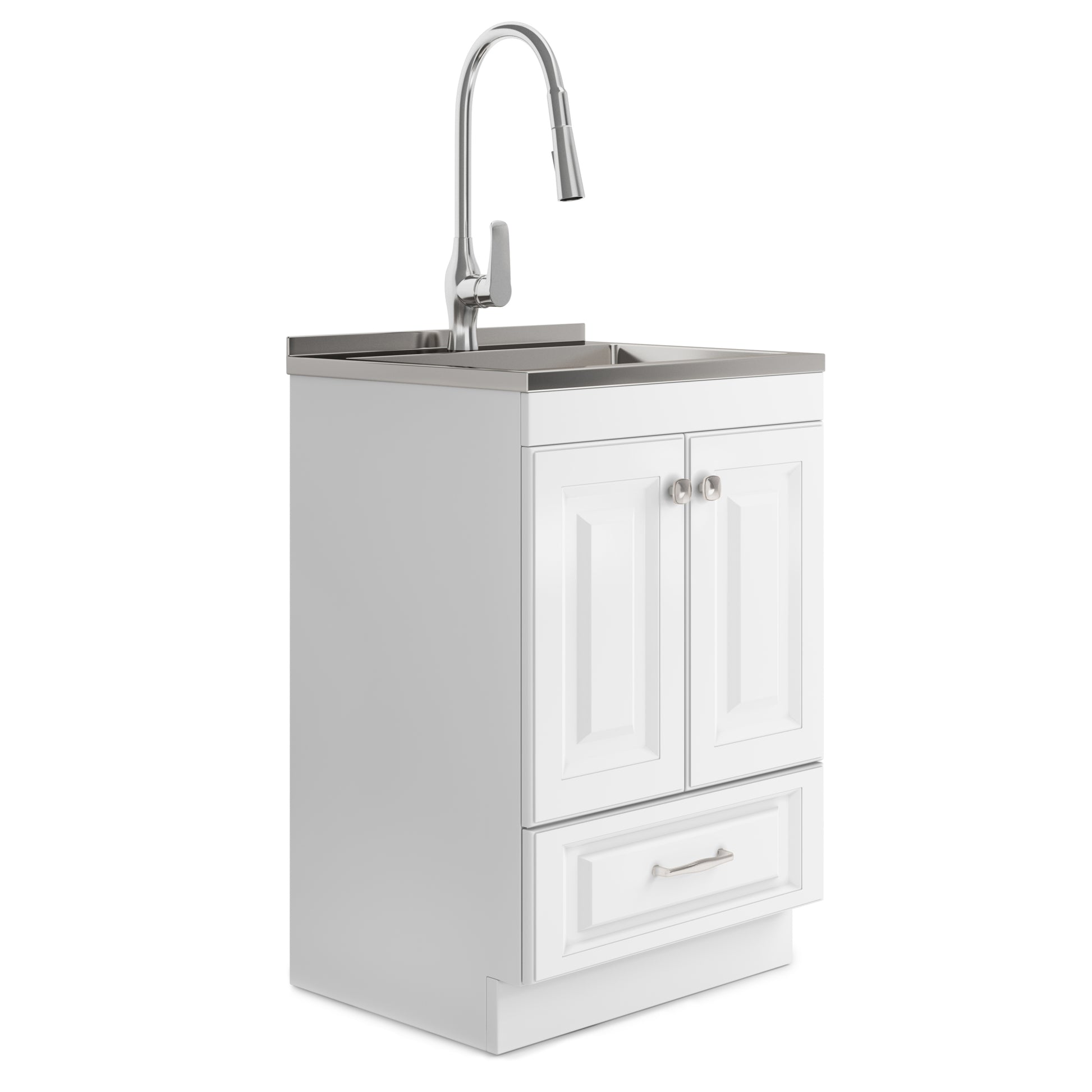 Lawrence - 24" Laundry Cabinet with Faucet and Stainless Steel Sink - White