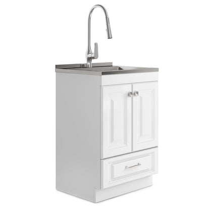 Lawrence - 24" Laundry Cabinet with Faucet and Stainless Steel Sink - White