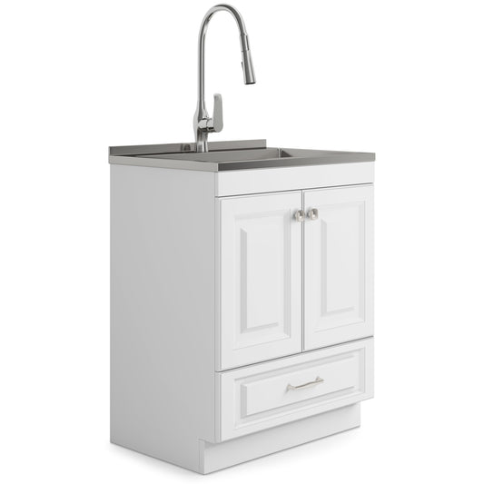 Lawrence - 28" Laundry Cabinet with Faucet and Stainless Steel Sink - White