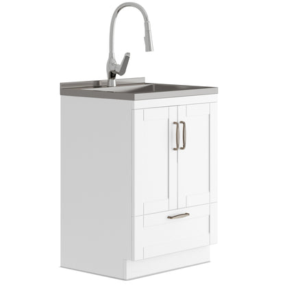 Reed - Deluxe 24" Laundry Cabinet with Pull-out Faucet and Stainless Steel Sink - White