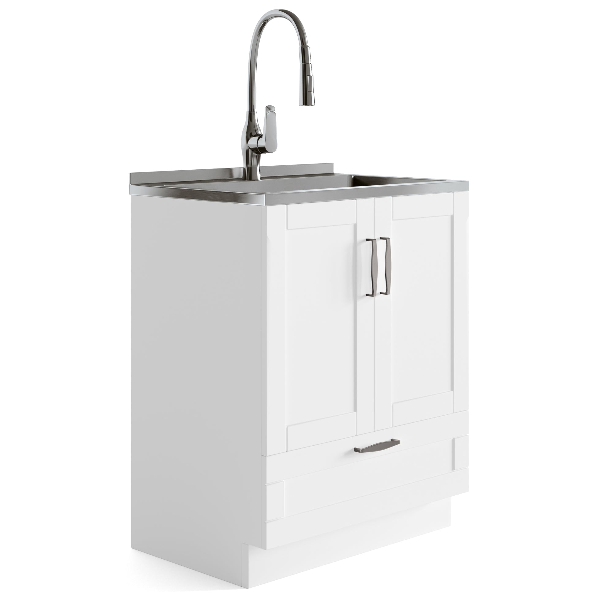 Reed - Deluxe 28" Laundry Cabinet with Pull-out Faucet and Stainless Steel Sink - Pure White