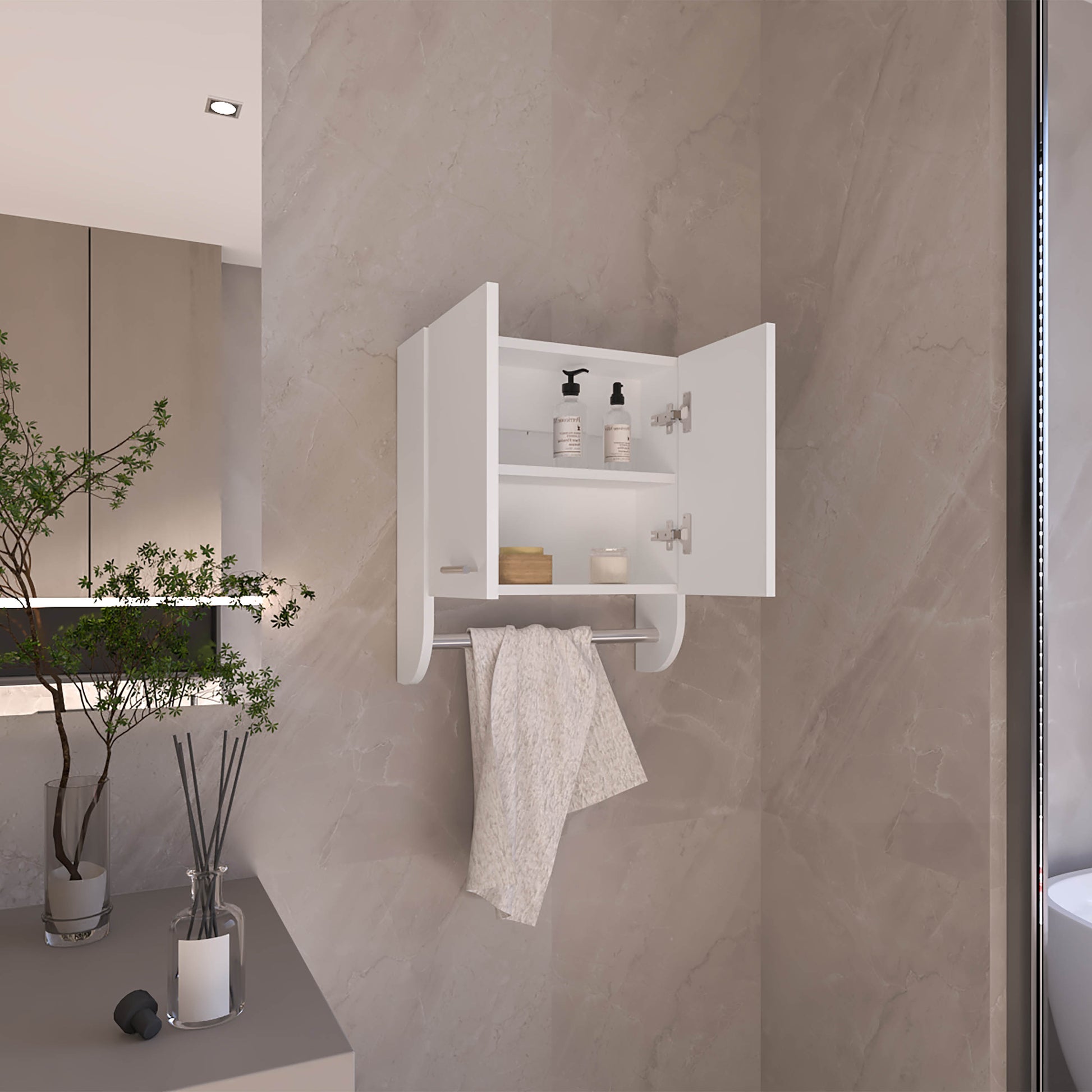 White Bathroom Medicine Cabinet - Wall Mounted Storage