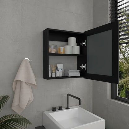 Modern Black Bathroom Cabinet with Mirror and Dual Shelves