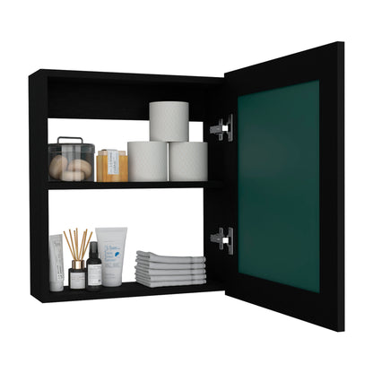Modern Black Bathroom Cabinet with Mirror and Dual Shelves