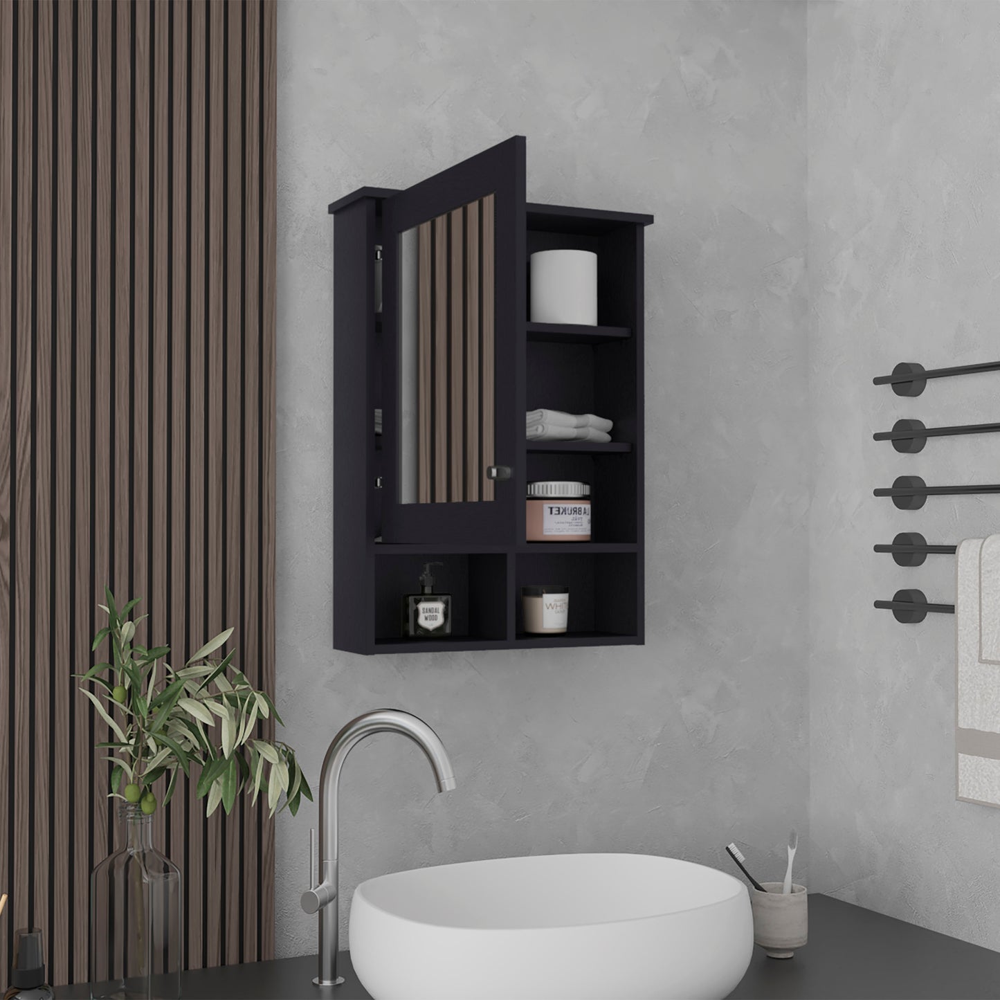 Vina Medicine Cabinet - Black, Wall Mounted Storage