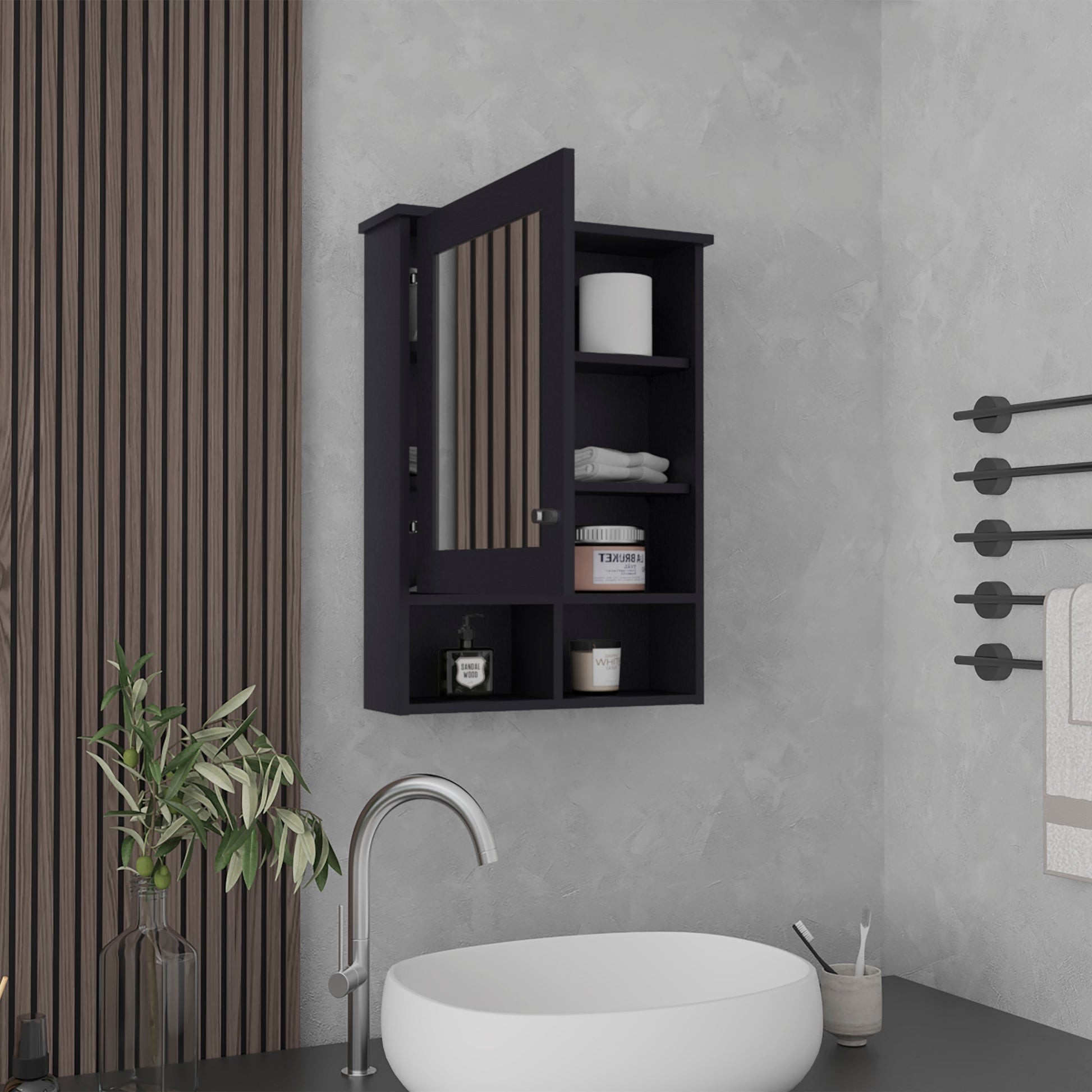 Vina Medicine Cabinet - Black, Wall Mounted Storage