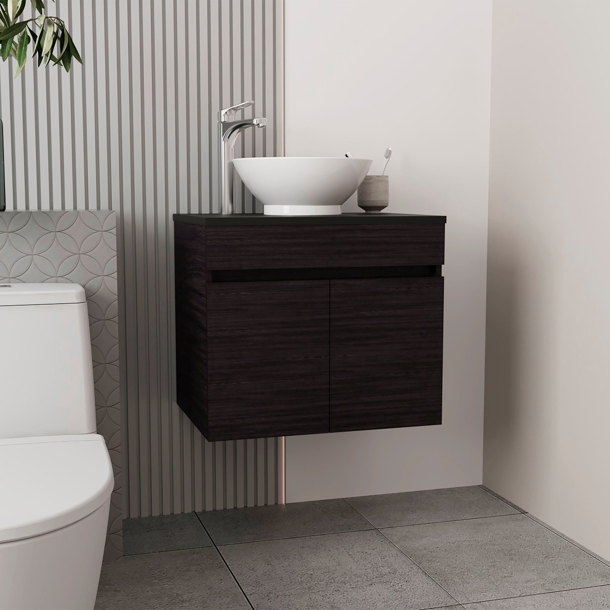 Vessel Sink Vanity Manchester, Two Drawers and Open Shelf, Black