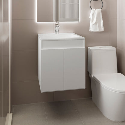 Bathroom Vanity Meka 45 with Two Drawers and Open Shelf, Wall-Mounted Storage, White