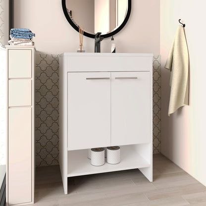 Lorenzo Floor Vanity With Four Drawers And Two Open Shelves, White