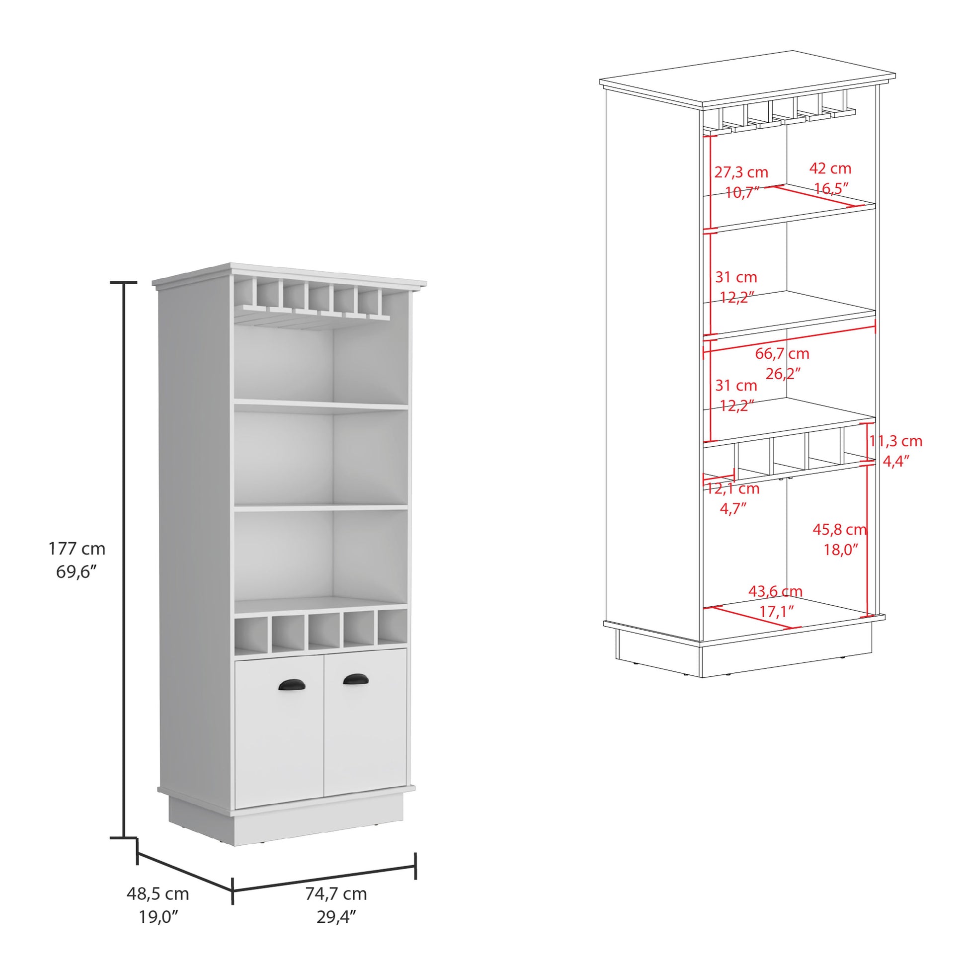 Dundee 70-Inch Wine Cabinet - White Particle Board Storage