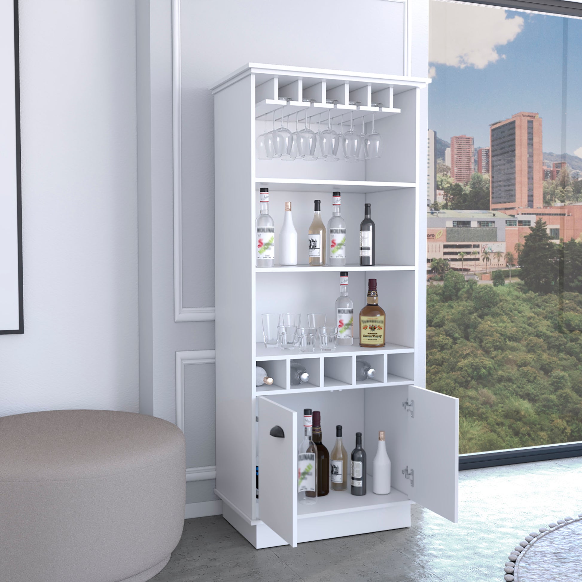 Dundee 70-Inch Wine Cabinet - White Particle Board Storage