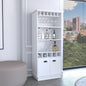 Dundee 70-Inch High 10-Glass Bar Cabinet with 5 Cubbies and 3 Open Shelves and Cabinet White
