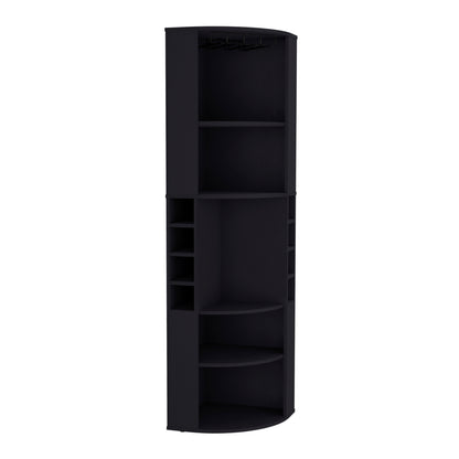 Black Corner Bar Cabinet with 5 Shelves Kitchen Wine Storage