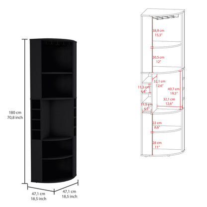 Black Corner Bar Cabinet with 5 Shelves Kitchen Wine Storage