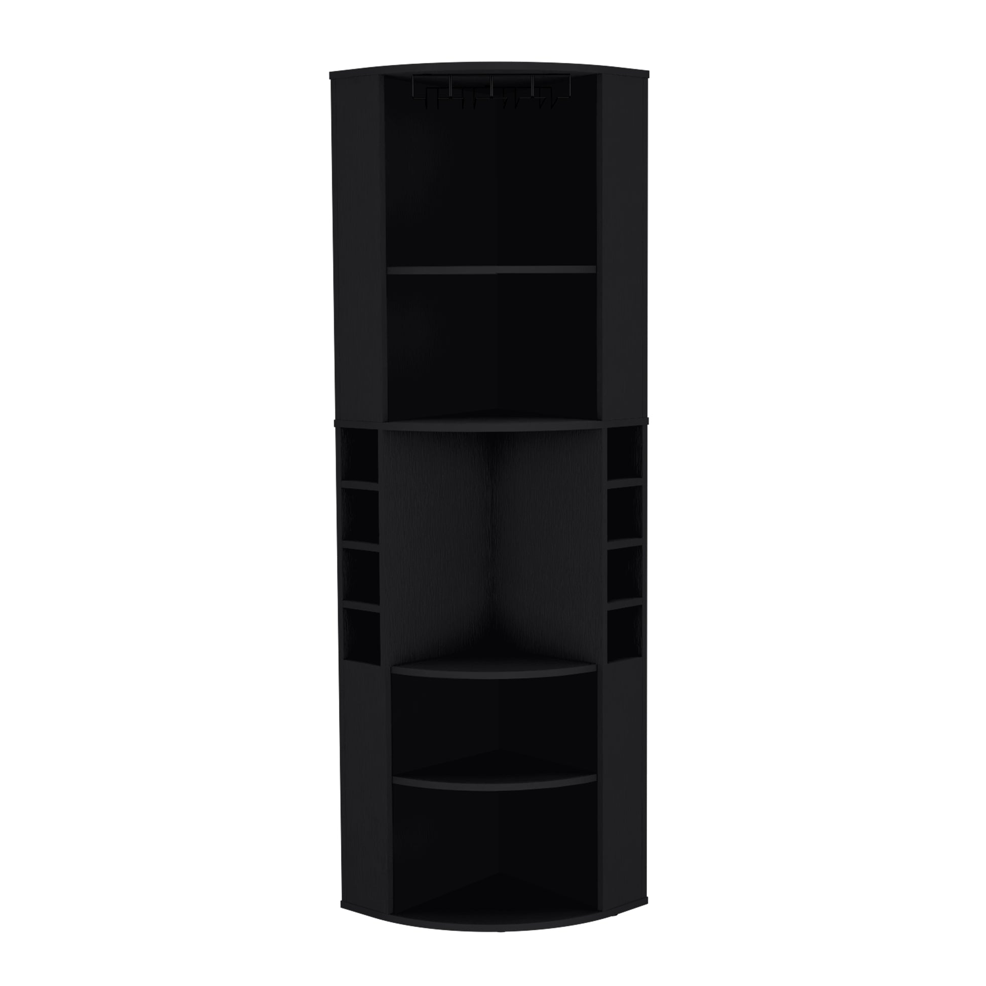 Black Corner Bar Cabinet with 5 Shelves Kitchen Wine Storage