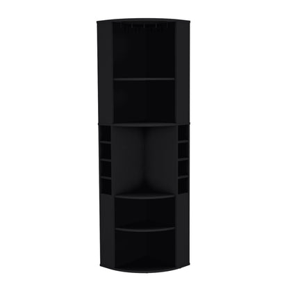 Black Corner Bar Cabinet with 5 Shelves Kitchen Wine Storage