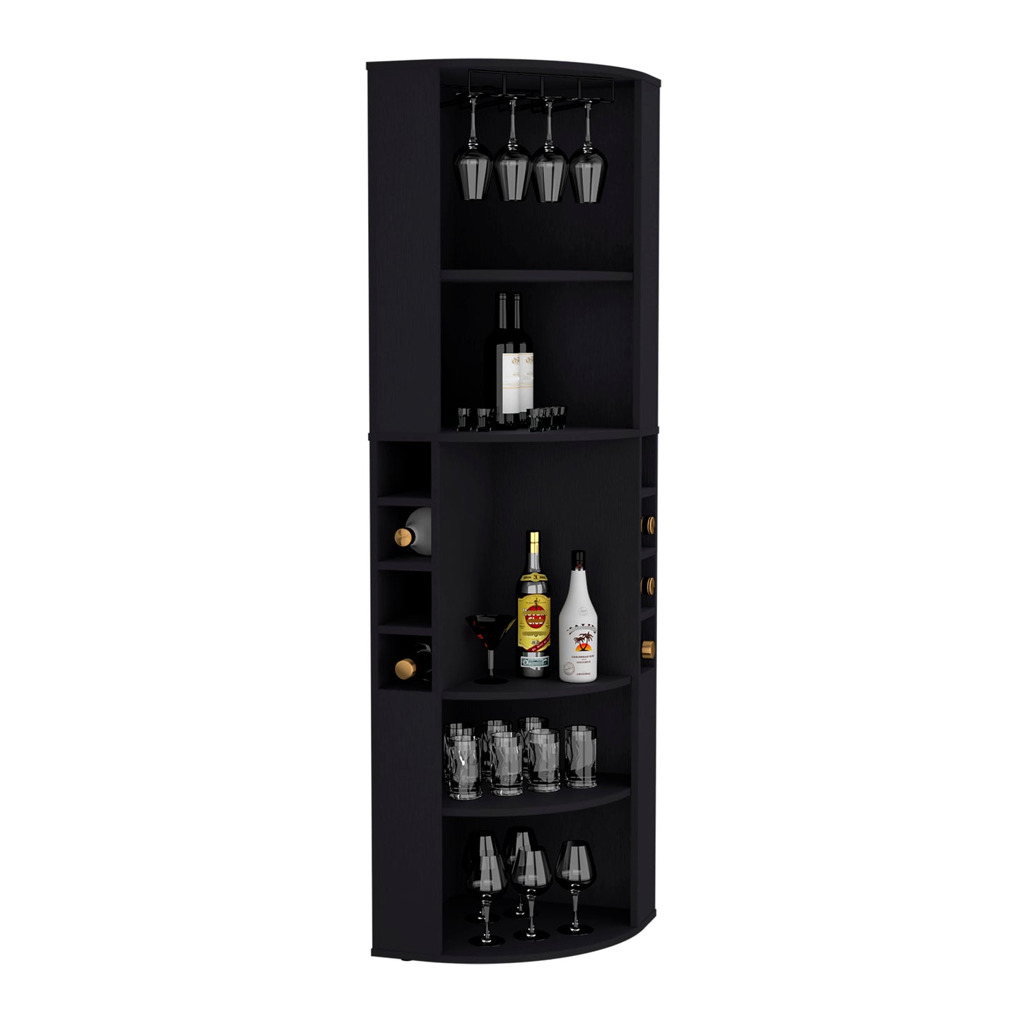 Black Corner Bar Cabinet with 5 Shelves Kitchen Wine Storage