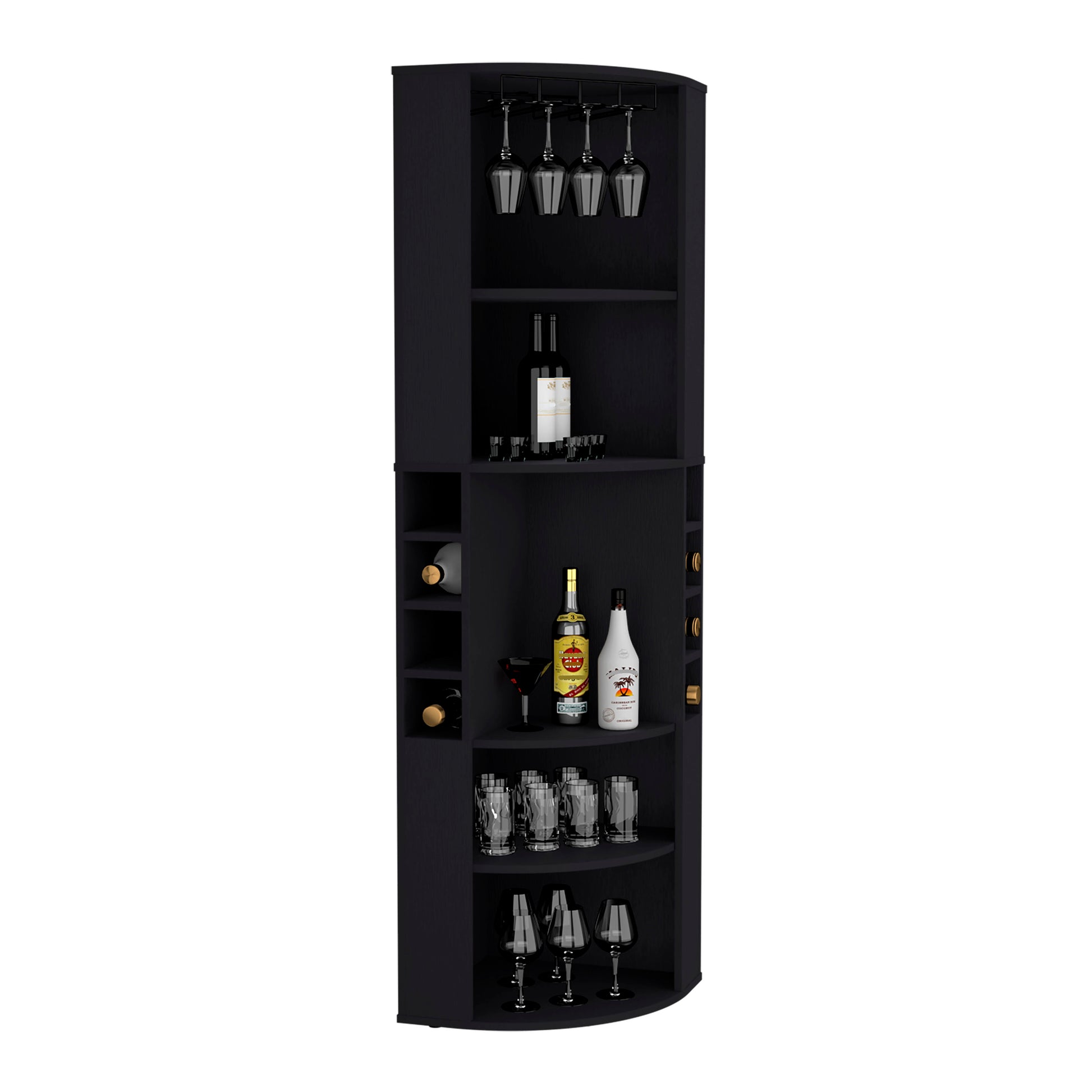 Black Corner Bar Cabinet with 5 Shelves Kitchen Wine Storage