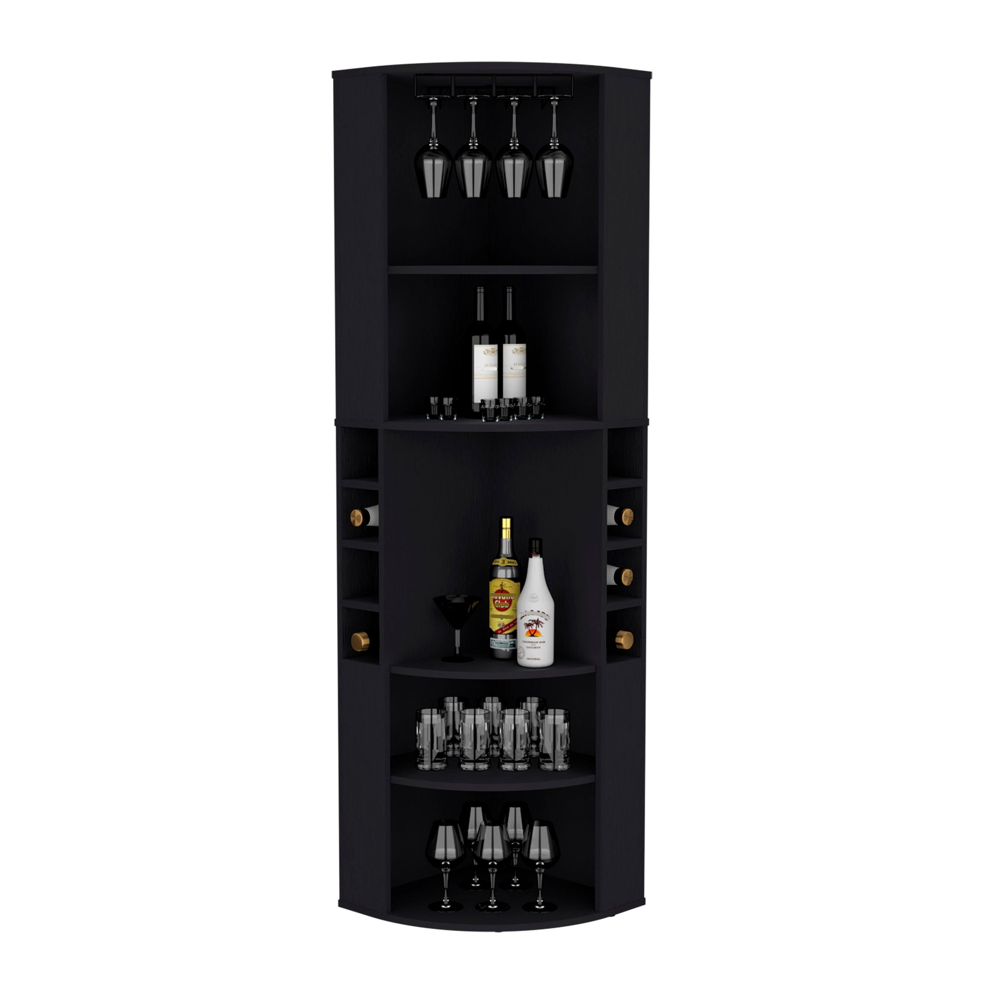 Black Corner Bar Cabinet with 5 Shelves Kitchen Wine Storage
