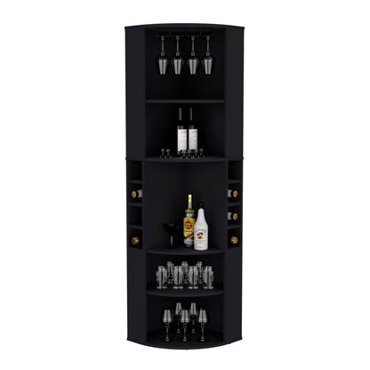 Black Corner Bar Cabinet with 5 Shelves Kitchen Wine Storage