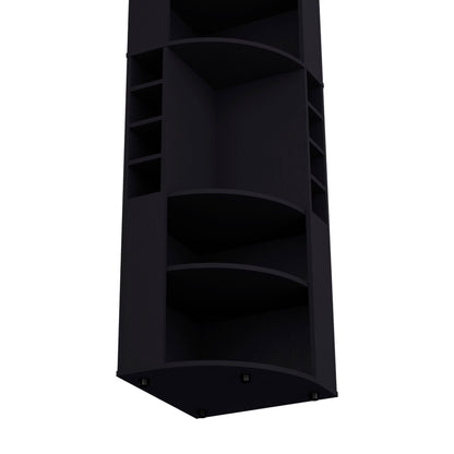Black Corner Bar Cabinet with 5 Shelves Kitchen Wine Storage