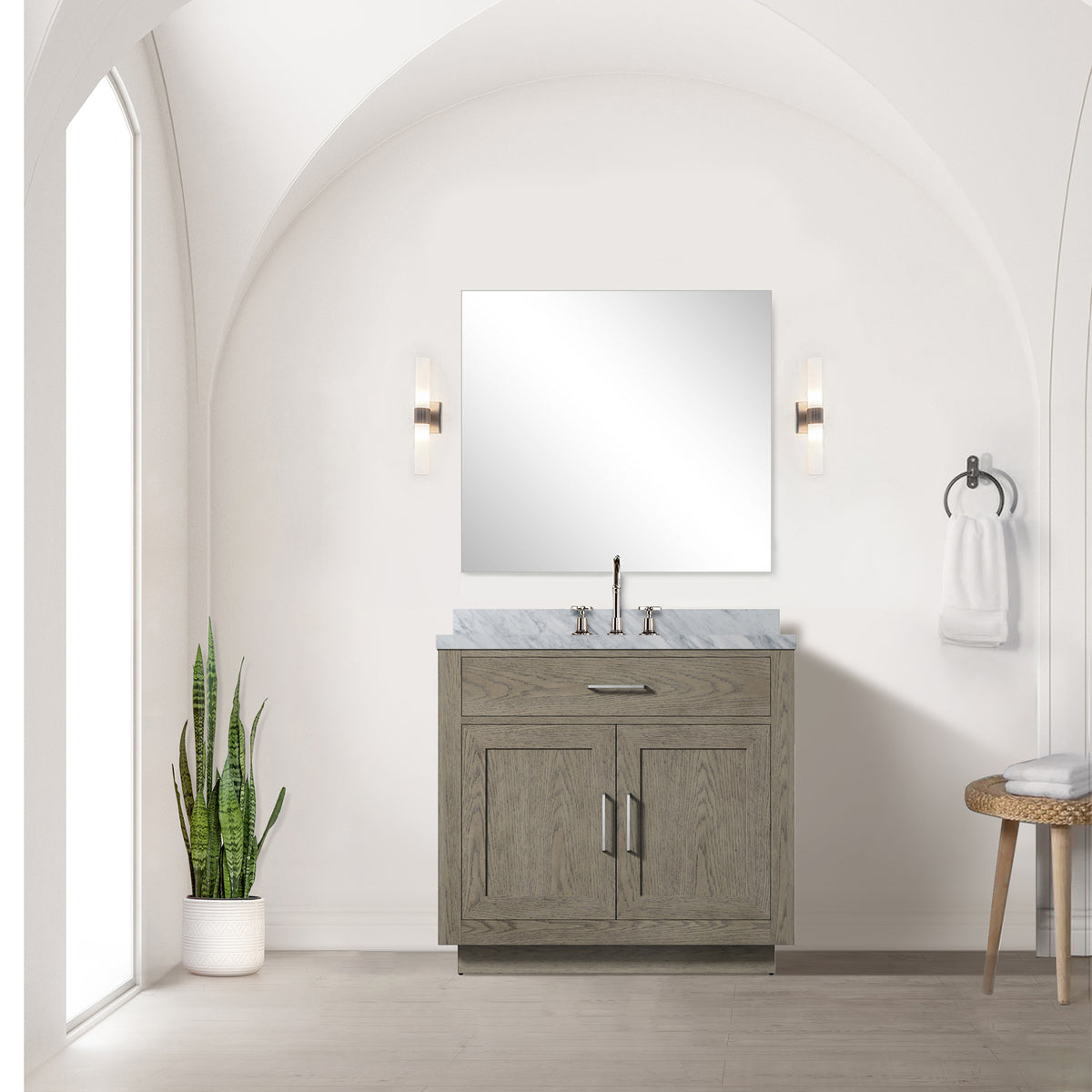 Grey Oak Bathroom Vanity with Carrara Marble Top
