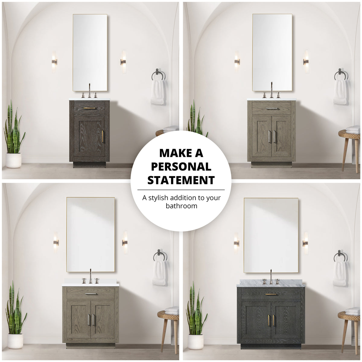 Grey Oak Bathroom Vanity with Carrara Marble Top