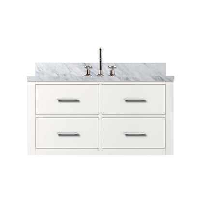 White Bath Vanity with Carrara Marble - Storage & Style