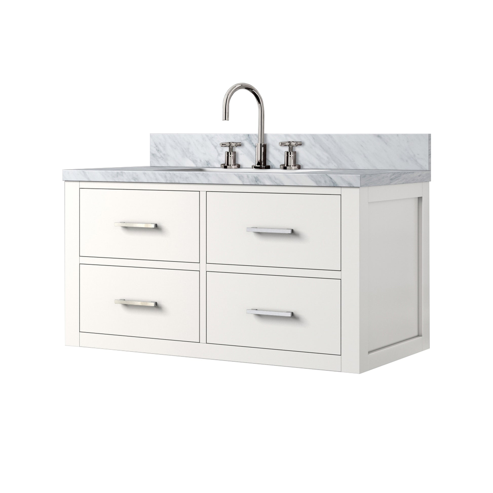 White Bath Vanity with Carrara Marble - Storage & Style