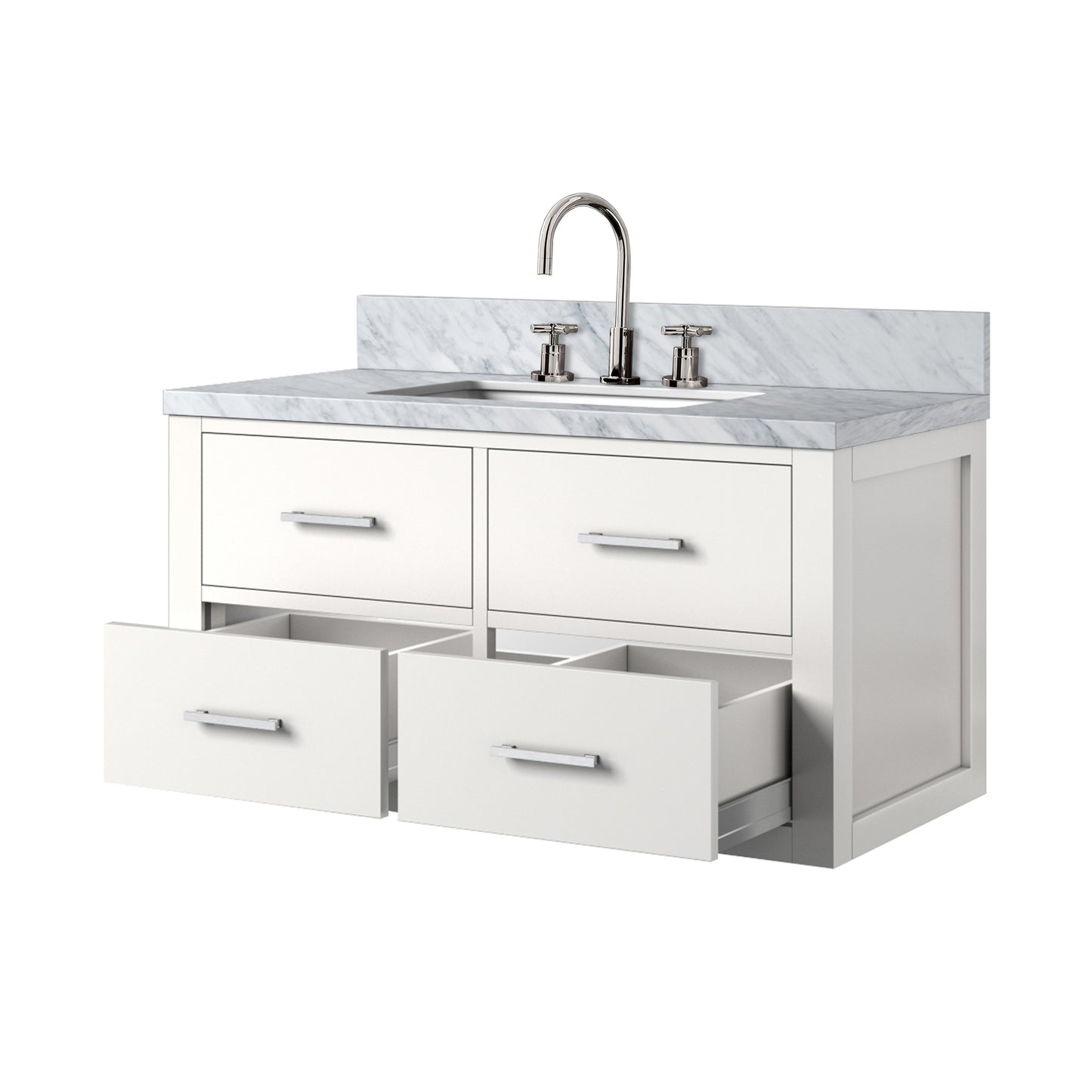 White Bath Vanity with Carrara Marble - Storage & Style