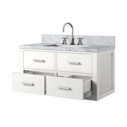 White Bath Vanity with Carrara Marble - Storage & Style