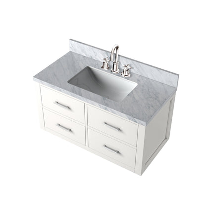 White Bath Vanity with Carrara Marble - Storage & Style