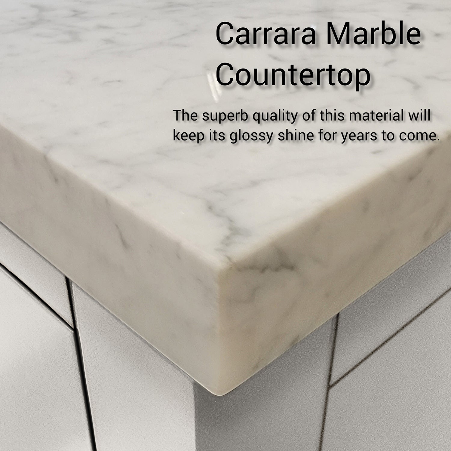 White Bath Vanity with Carrara Marble - Storage & Style