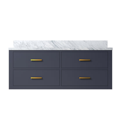 Blue Bathroom Vanity with Carrara Marble Top, 48" Wide